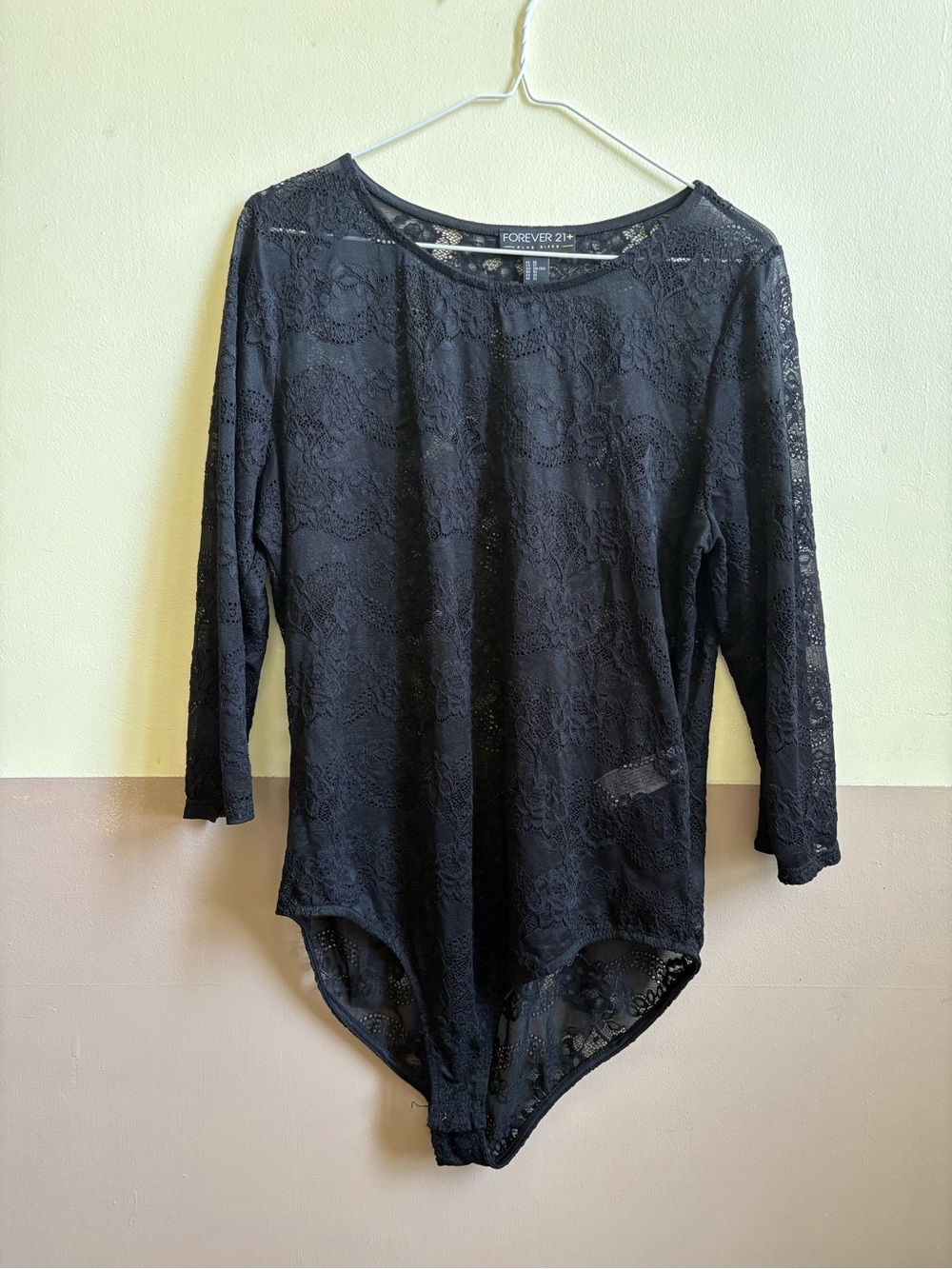 Forever 21 Black Lace Long-Sleeve Bodysuit